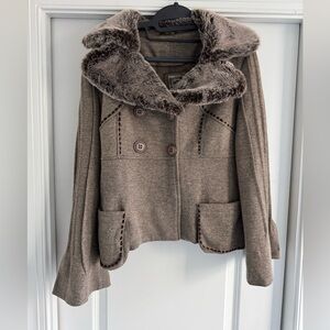 Paparazzi Tan Pea Coat with Faux Fur Collar Y2K large nwt